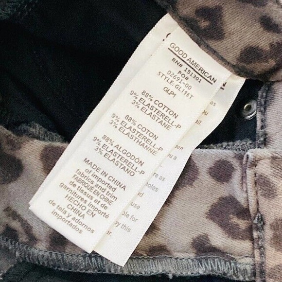 Good American $170 Size 0/25 Gray Black Leopard Print Skinny Stretch Denim Jeans - Picture 10 of 16